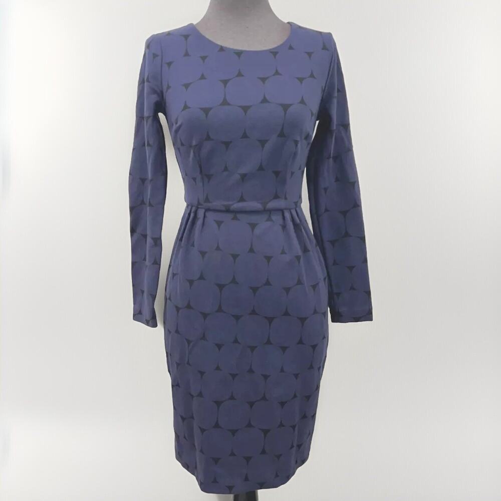 Boden Dress Women US 2P Petite Blue Circle Print Long Sleeve Jersey Knit